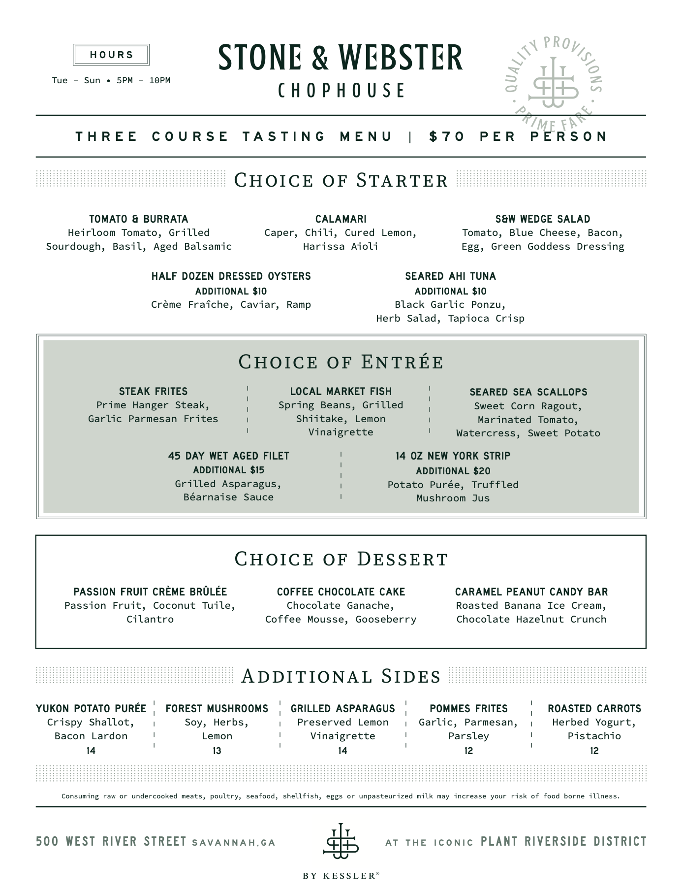 Stone and Webster Chophouse $70 tasting menu